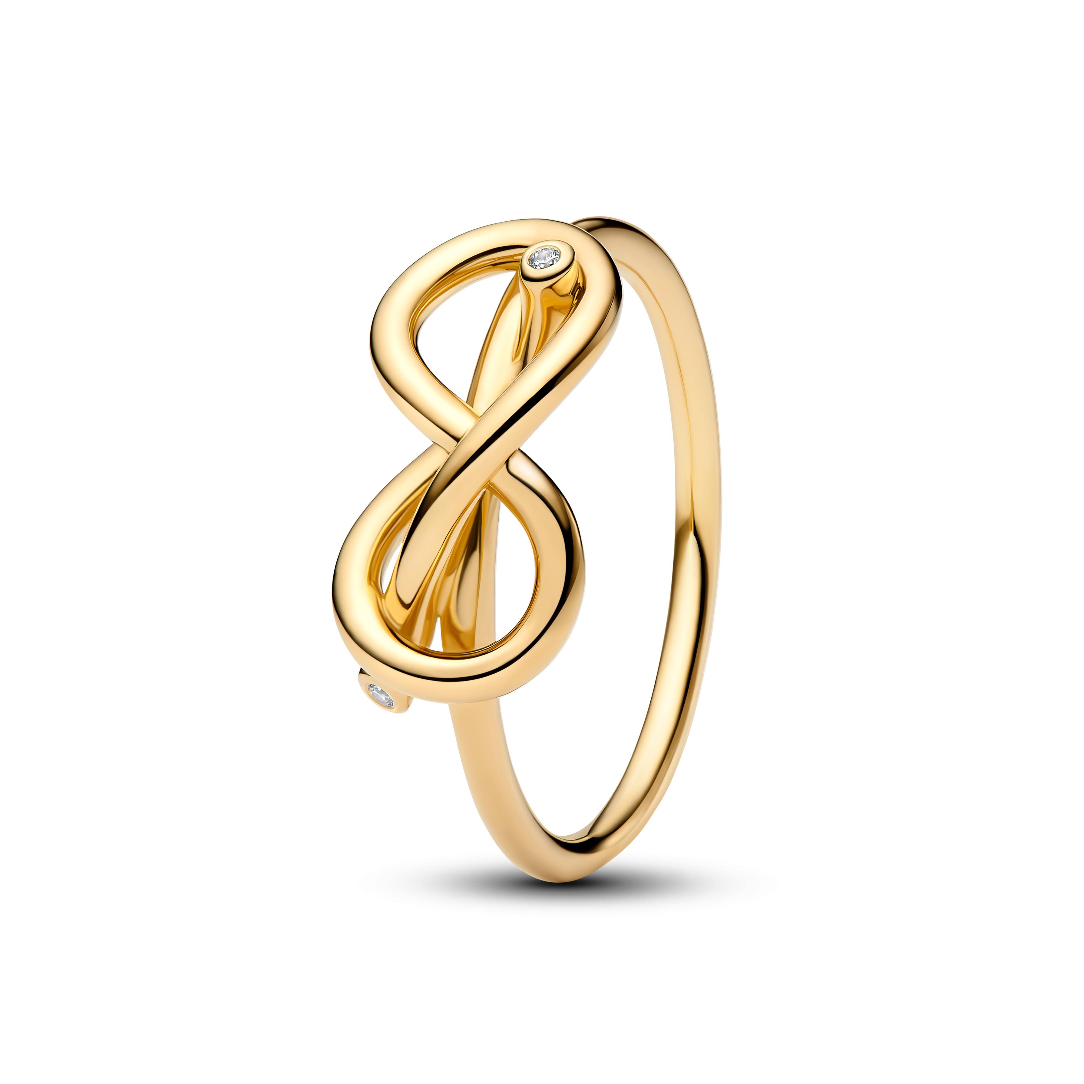 Infinity knot 14k gold-plated ring with clear cubic zirconia