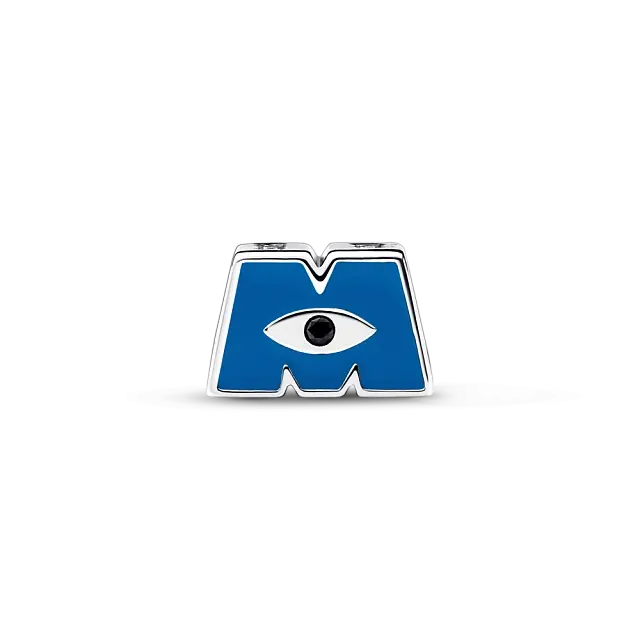 Шарм из стерлингового серебра с логотипом Disney Pixar Monsters Inc, синей эмалью и черными кристаллом