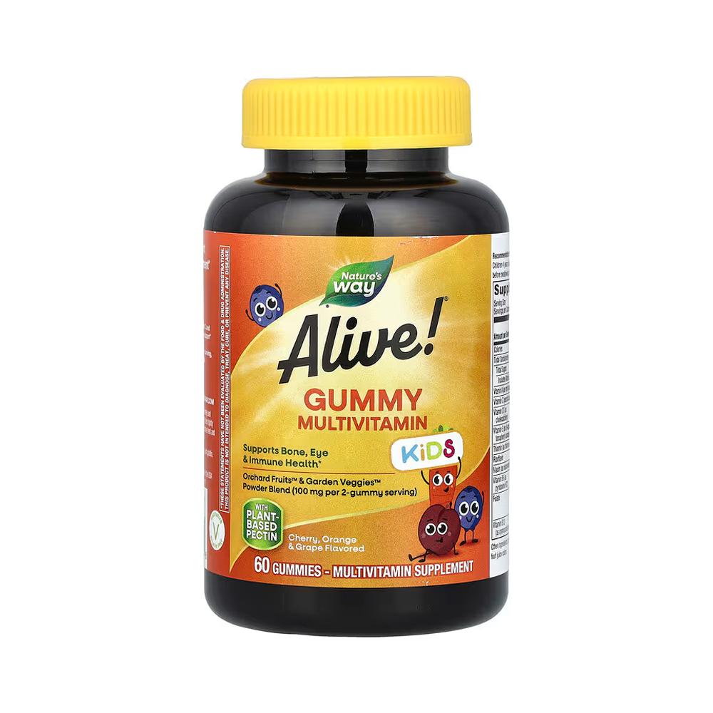 Жевательные мультивитамины Nature's Way, Alive! Kids со вкусом вишни апельсина и винограда 60 жевательных таблеток