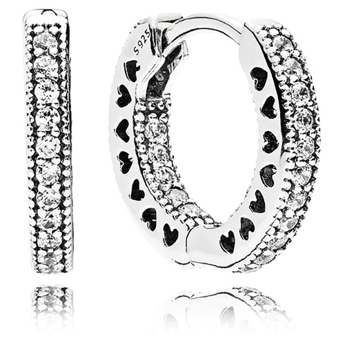 Hoop silver earrings with clear cubic zirconia, 15 mm