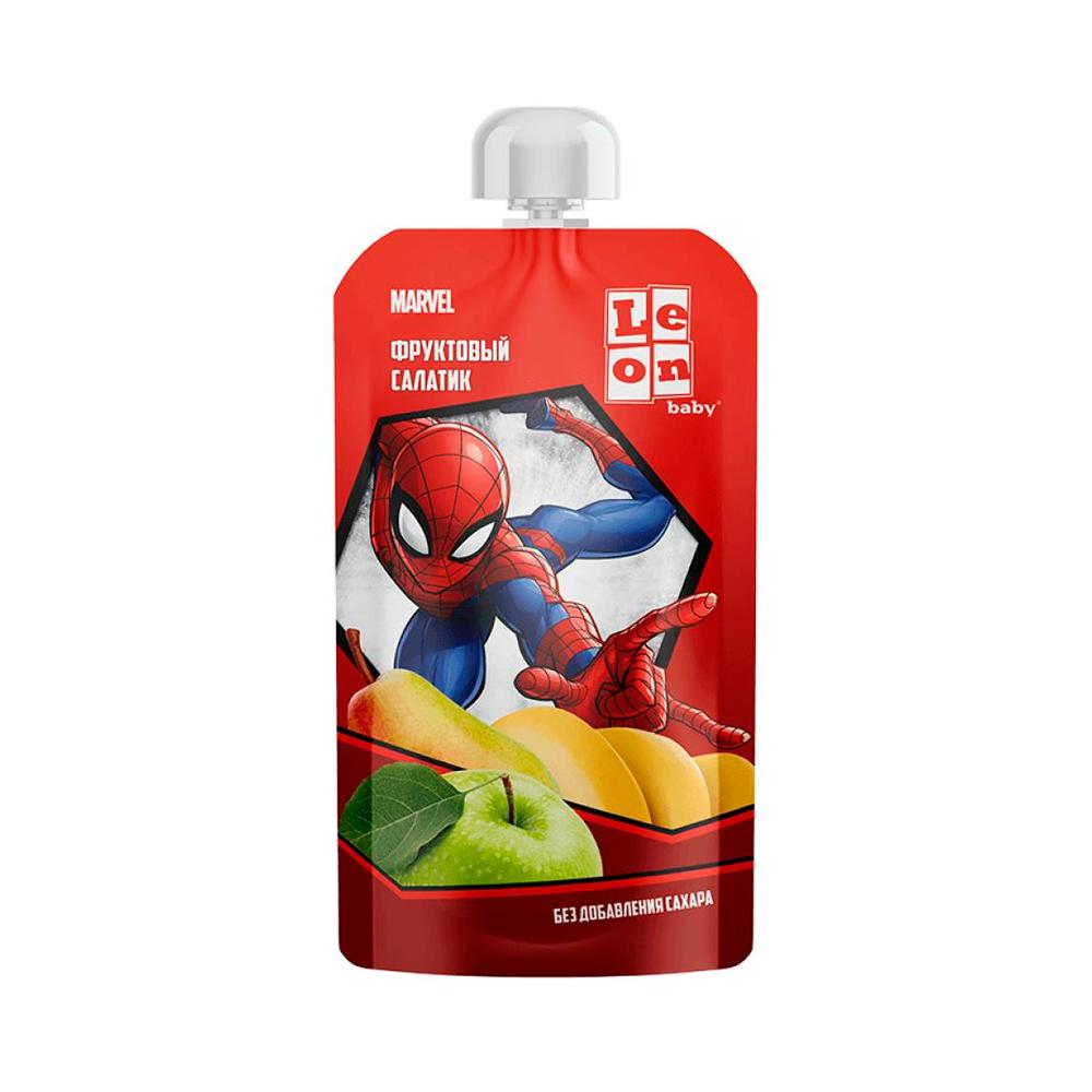 Пюре LEON BABY Spider man Фруктовый салатик из банана груш и яблок 6м+ 115гр