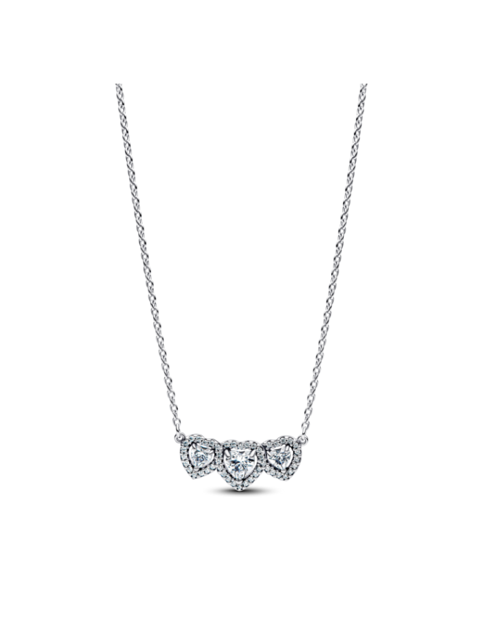 Triple heart sterling silver collier with clear cubic zirconia