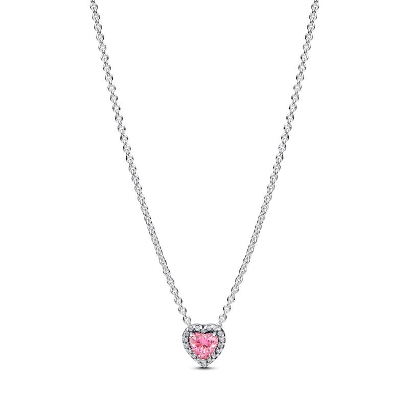 Heart sterling silver collier with fancy pink and clear cubic zirconia