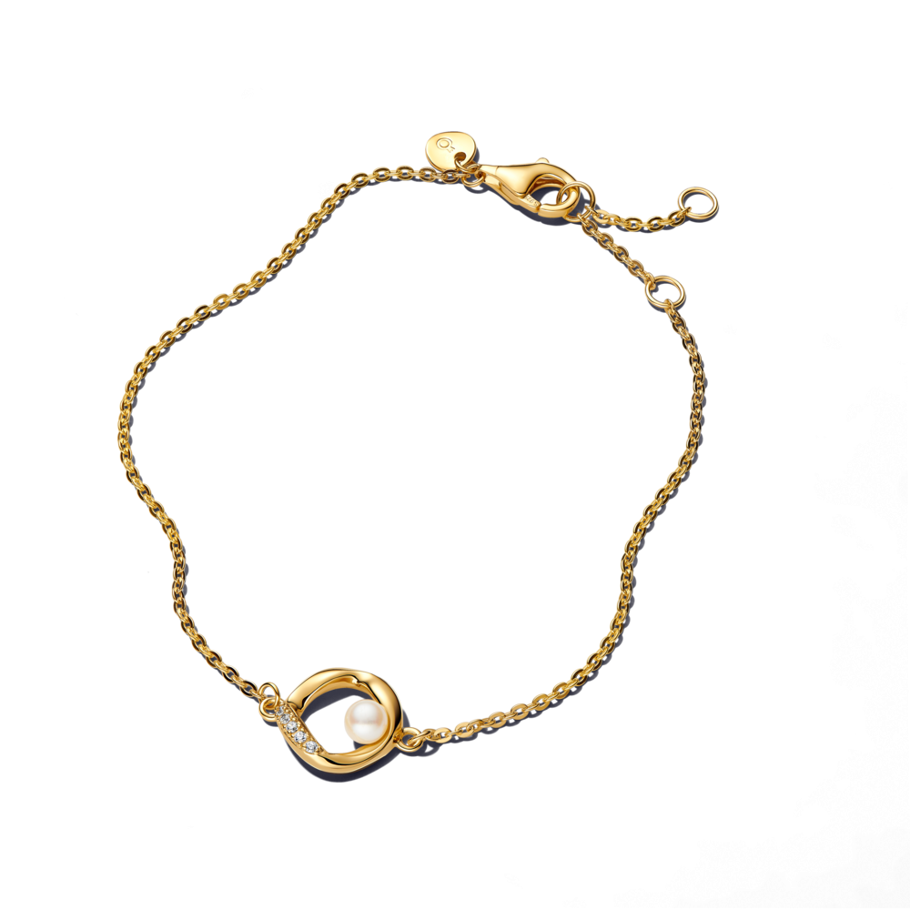 14k gold-plated bracelet with treated white freshwater cultured pearl and clear cubic zirconia