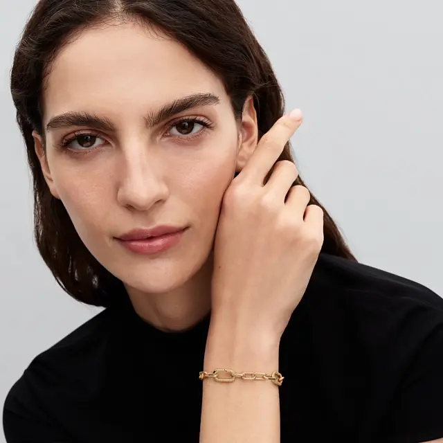Textured 14k gold-plated link bracelet with 2 openable links