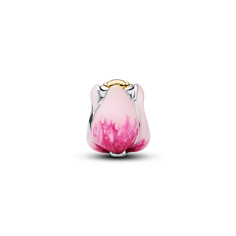 Tulip sterling silver and 14k gold-plated charm with royal green crystal and shaded pink enamel Tulip sterling silver and 14k gold-plated charm with royal green crystal and shaded pink enamel