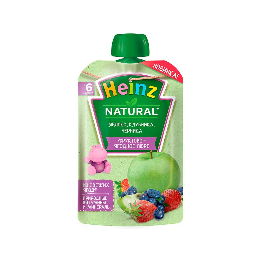 Пюре Heinz Natural из яблок клубники черники 6м+ 90 гр