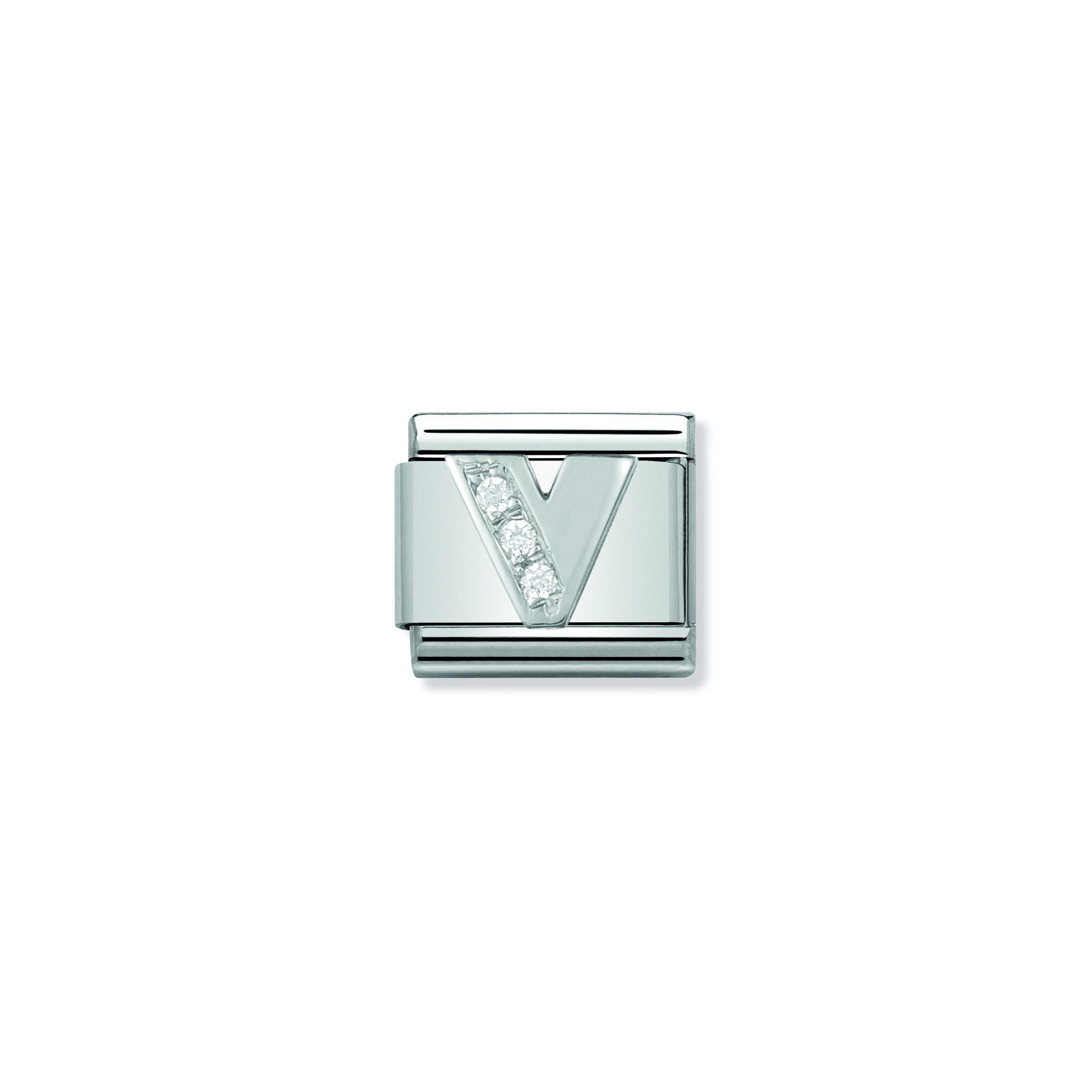 Composable Classic ALPHABETH stainless steel  Cub  zirc and 925 sterling silver (22_V)