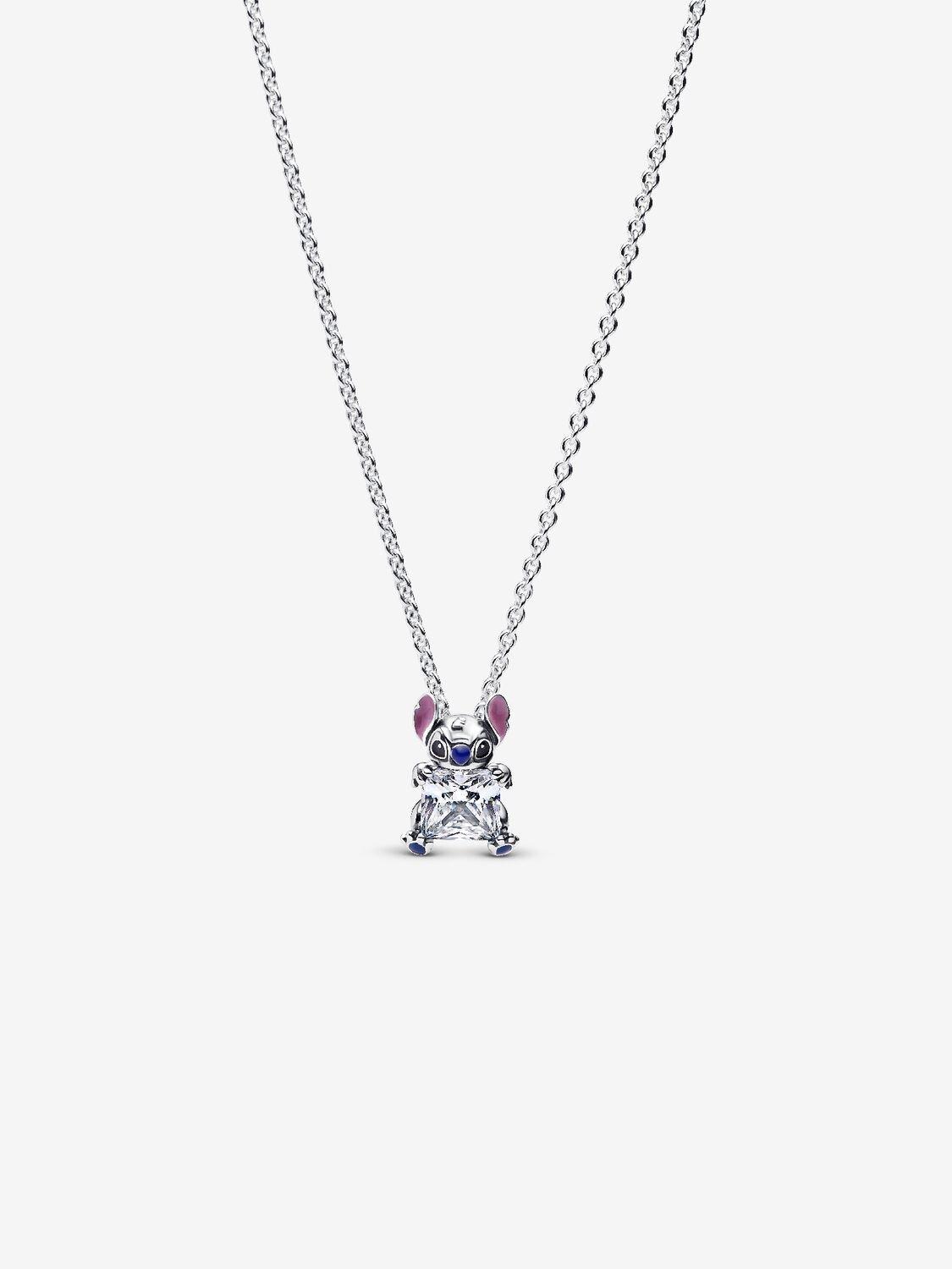 Disney Stitch pendant necklace with clear cubic zirconia, purple, blue and black enamel