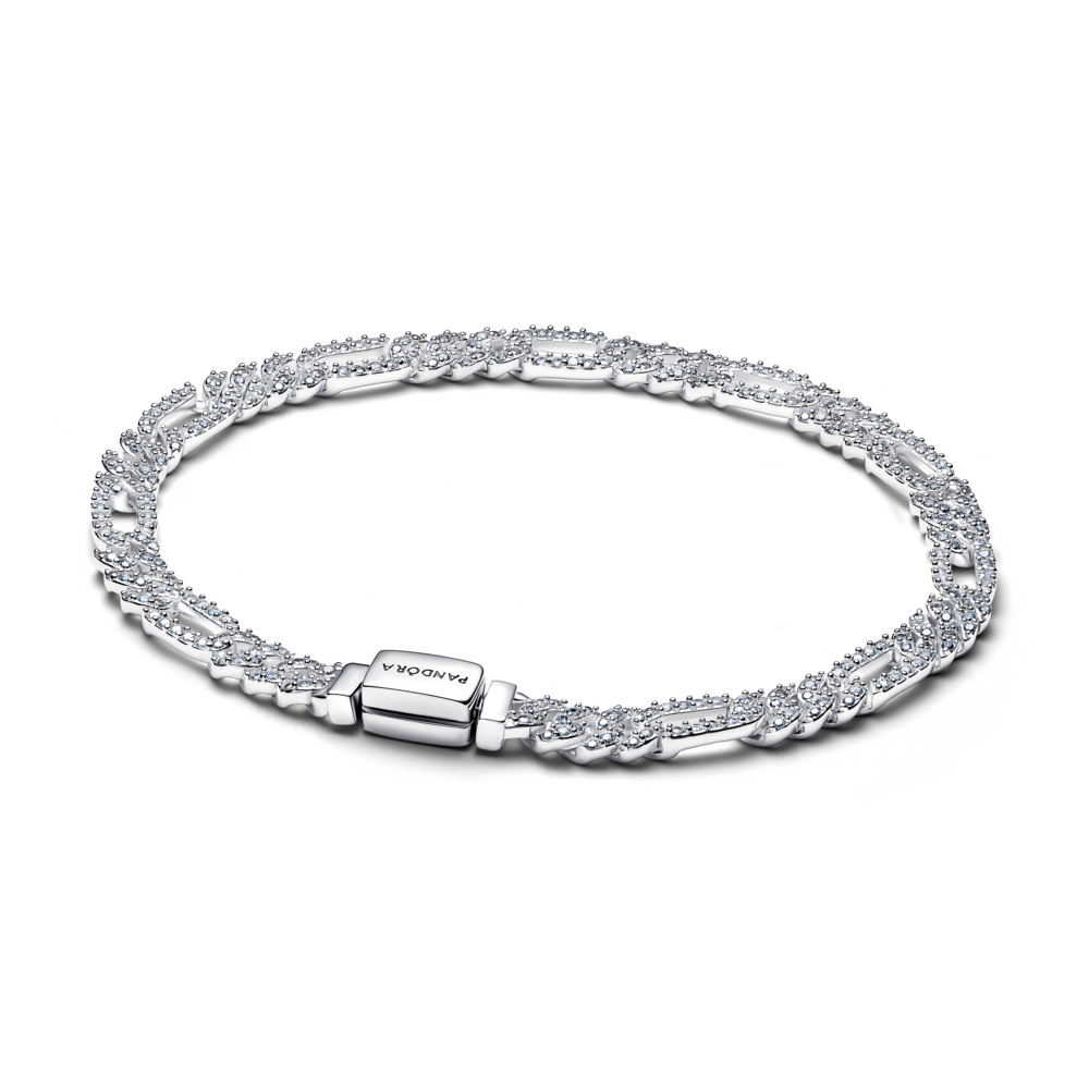 Oval cuban chain sterling silver bracelet with clear cubic zirconia