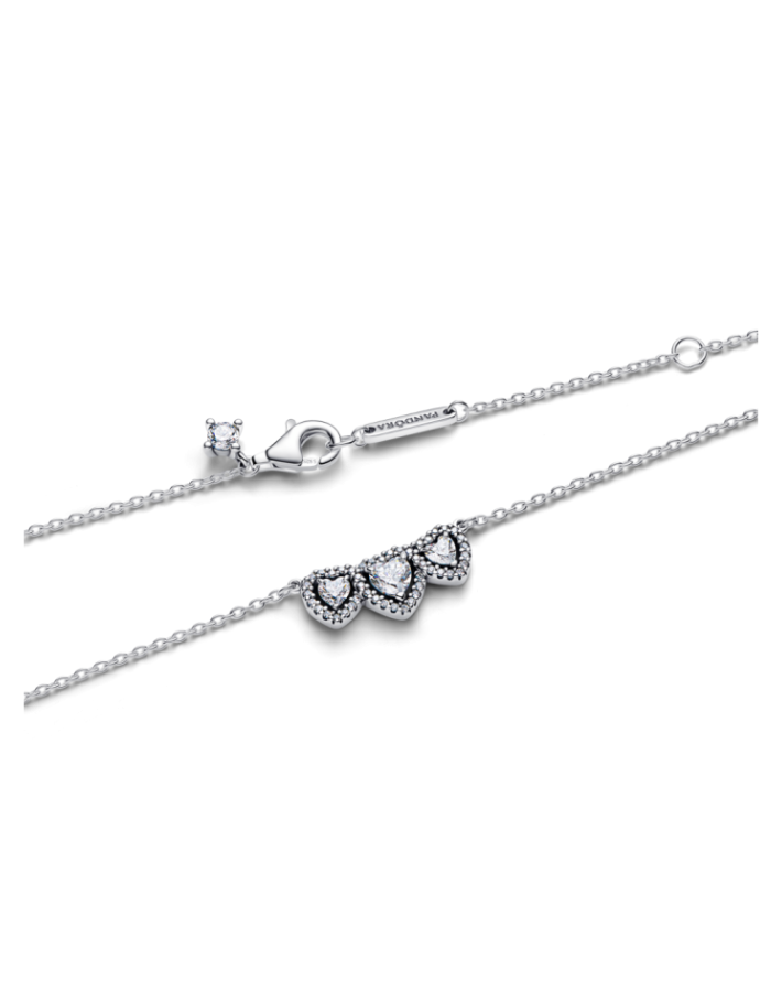 Triple heart sterling silver collier with clear cubic zirconia