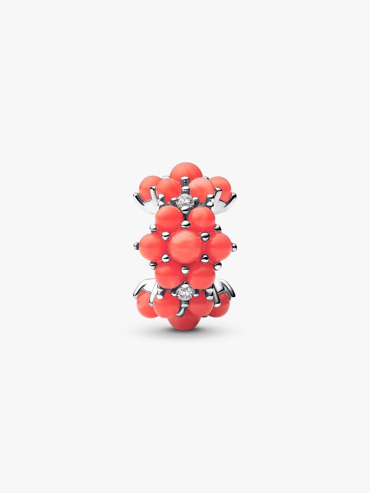 Sterling silver charm with clear cubic zirconia and imitation coral