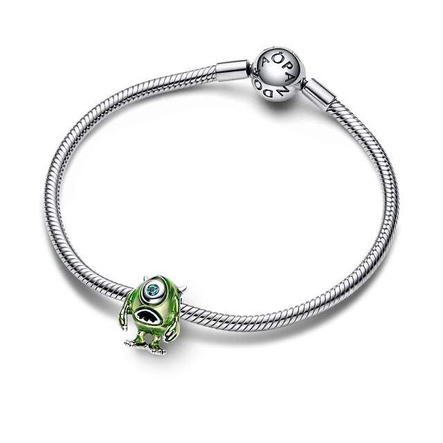 Серебряный шарм «Майк» Disney Pixar Monsters Inc. из стерлингового серебра с ледяно-зелеными кристаллом и зеленой эмалью