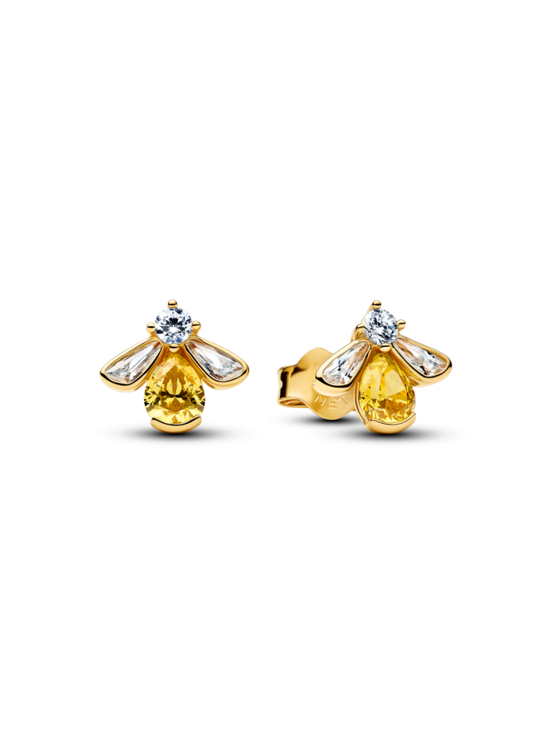 Bee 14k gold-plated stud earrings with vibrant yellow and clear cubic zirconia