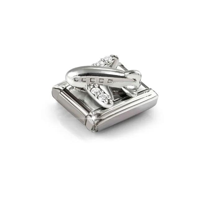 Composable CL OXIDIZED SYMBOLS in steel and Cubic zirconia and silver 925 (19_White Airplane)