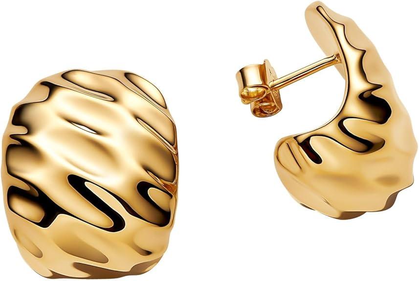 Rippled 14k gold-plated hoop earrings and silicone