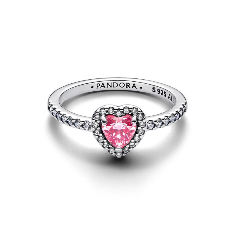 Heart sterling silver ring with fancy pink and clear cubic zirconia