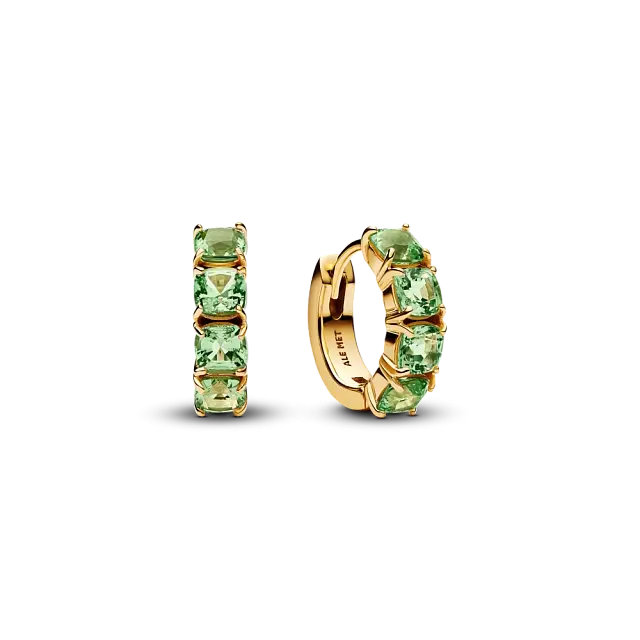 14k gold-plated hoop earrings with mint green crystal