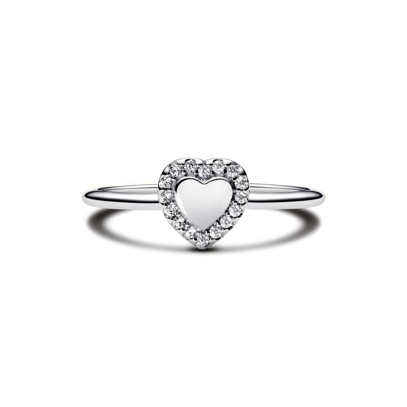 Engravable heart sterling silver ring with clear cubic zirconia