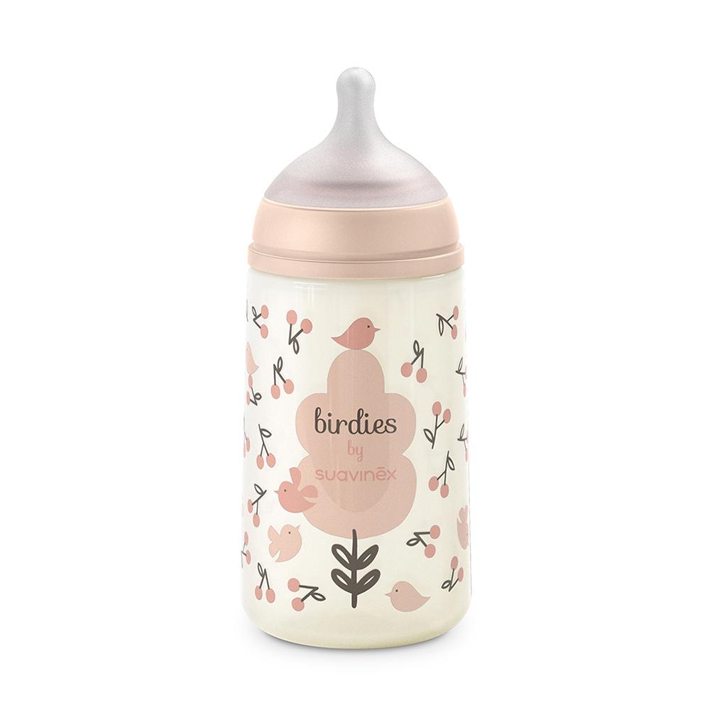 Бутылочка пластиковая Suavinex Birdies розовая 270мл