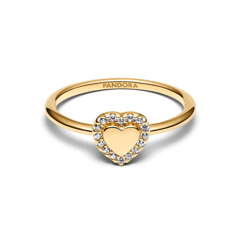Engravable heart 14k gold-plated ring with clear cubic zirconia