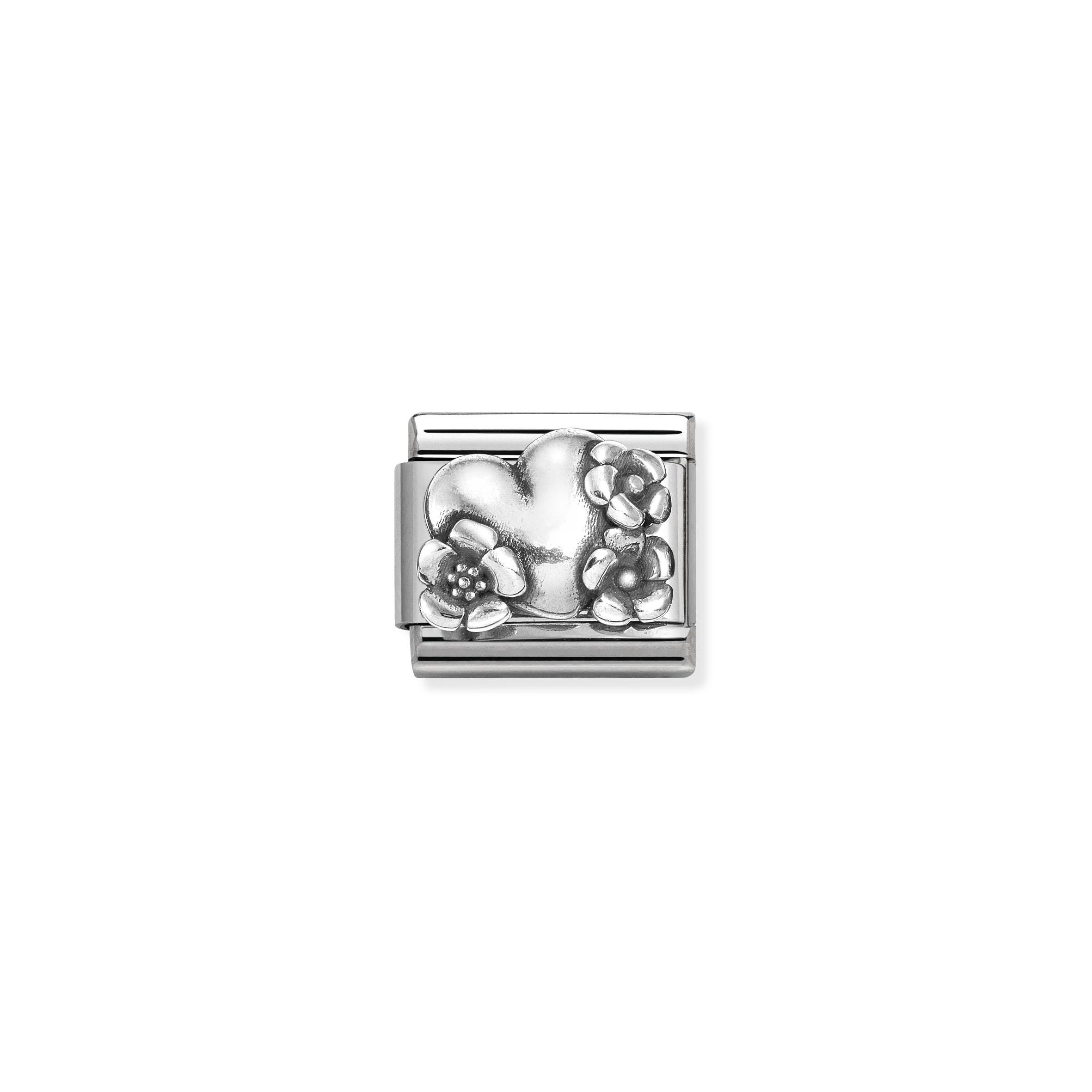 Composable Classic OXIDIZED SYMBOLS in st steel and 925 sterling silver (74_Heart with flowers)