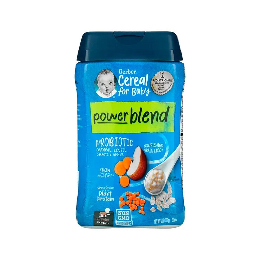 Gerber, Powerblend Cereal for Baby, овсянка с пробиотиками, чечевица, морковь и яблоки, от 8 месяцев, 227 гр