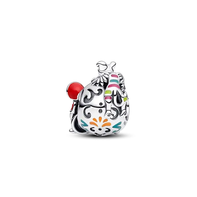 Шарм Disney Pixar Coco в виде черепа из стерлингового серебра с красной, зеленой, оранжевой, желтой, розовой и светящейся в темноте эмалью.