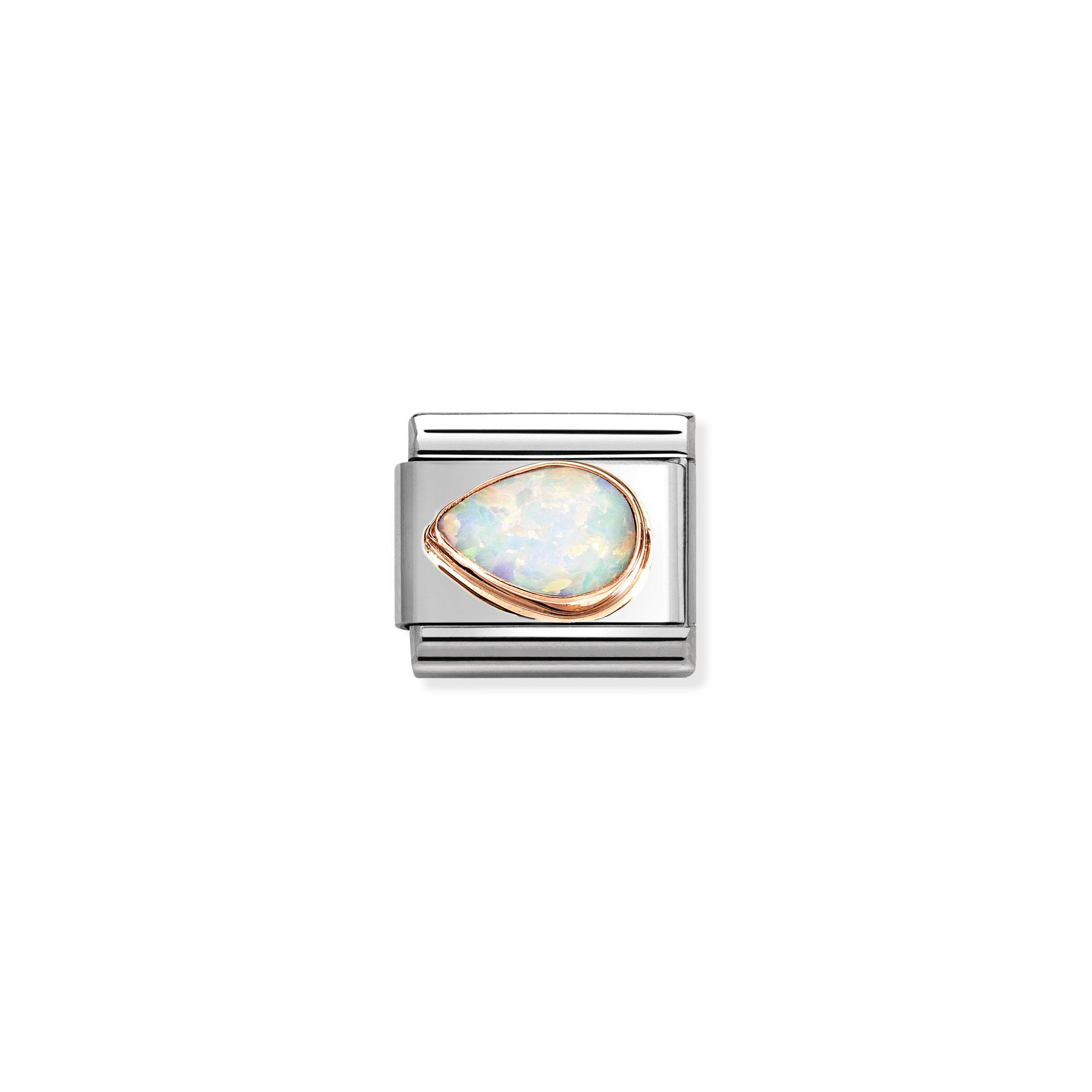 Composable Classic FACETED STONES DROP LEFT in steel and 375 gold (07_WHITE OPAL)