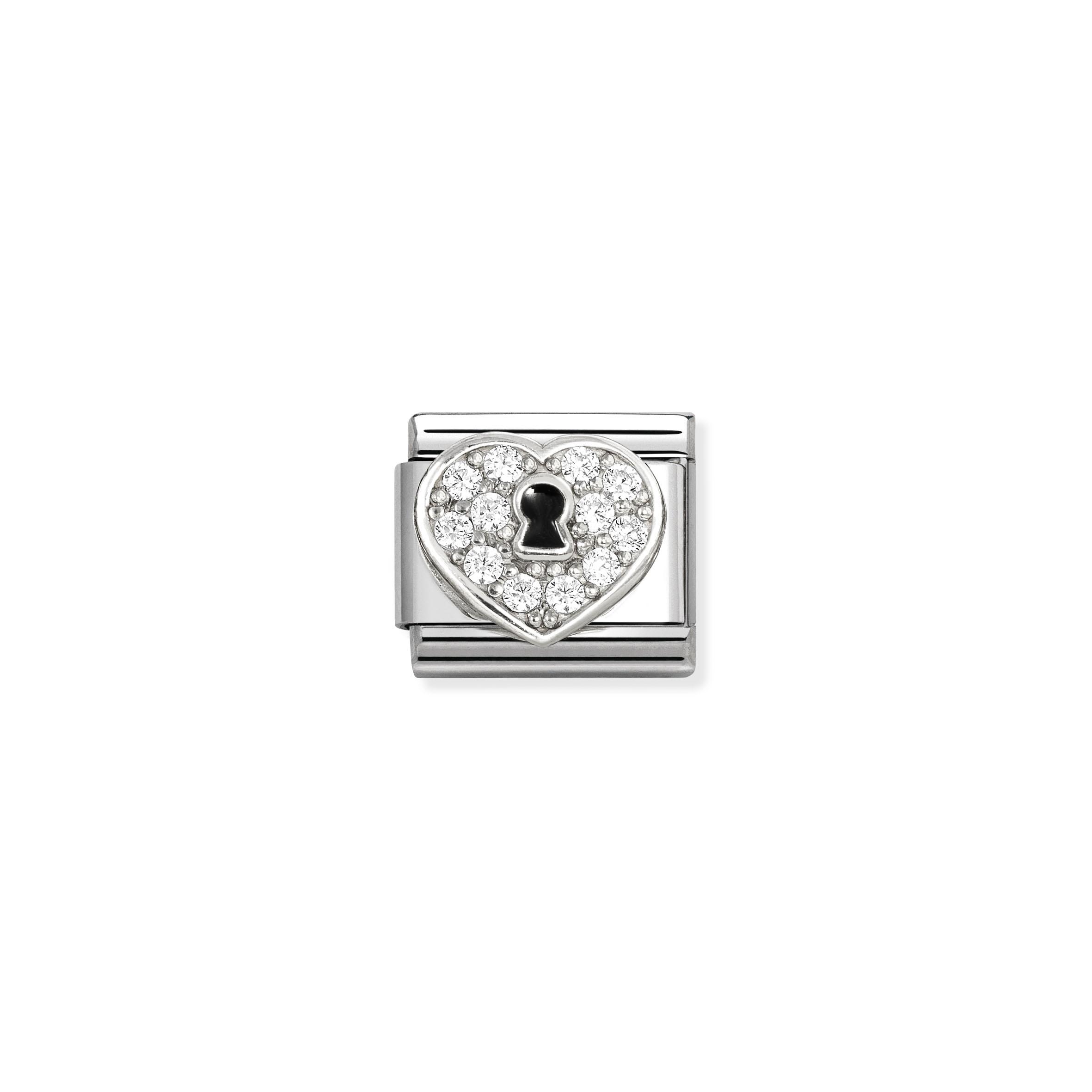 Composable Classic SYMBOLS in steel  enamel  silver 925 and CZ (09_Heart padlock WHITE)