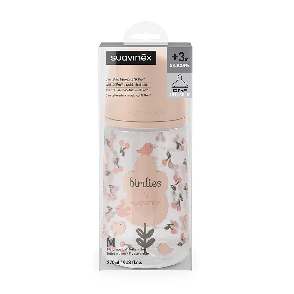 Бутылочка пластиковая Suavinex Birdies розовая 270мл