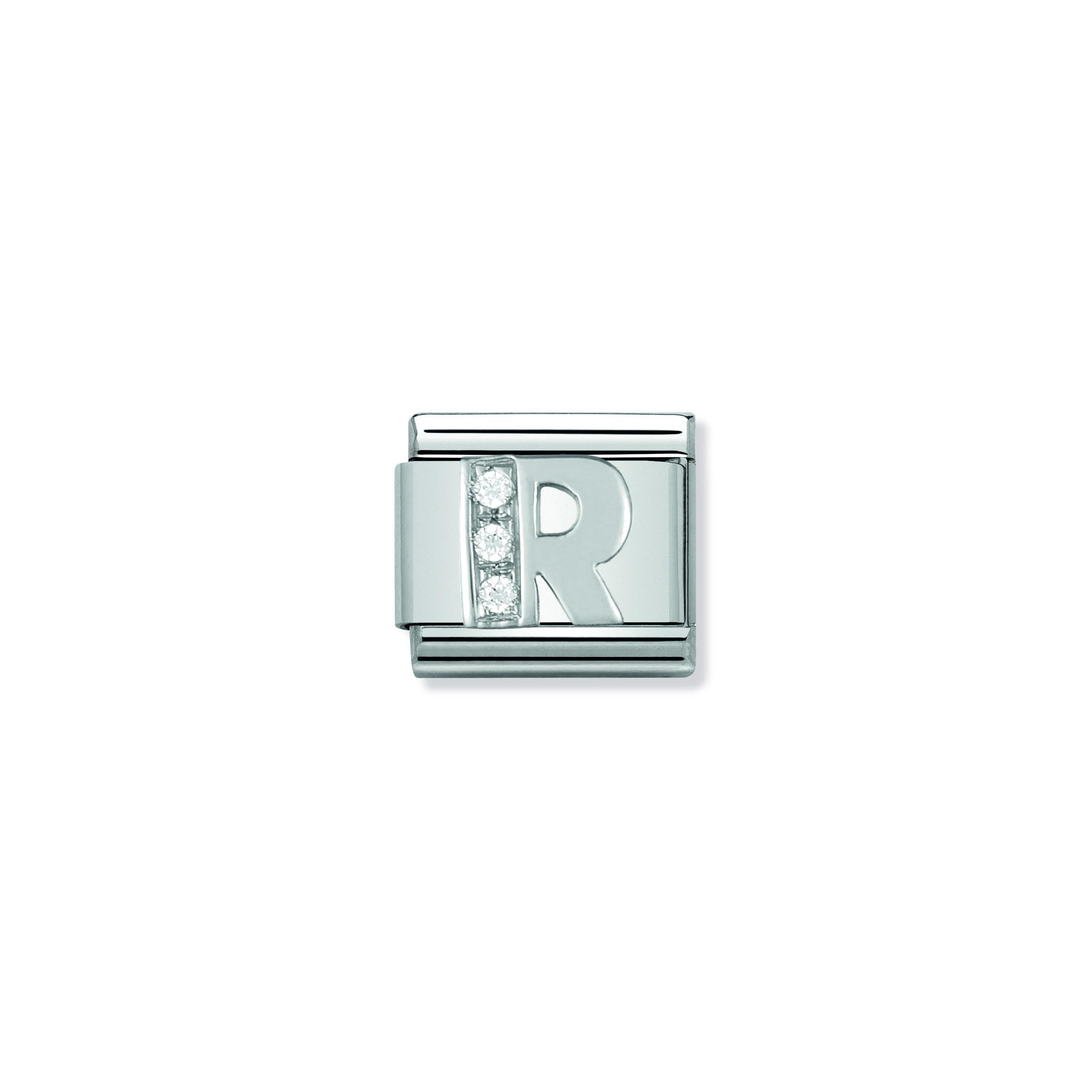 Composable Classic ALPHABETH stainless steel  Cub  zirc and 925 sterling silver (18_R)
