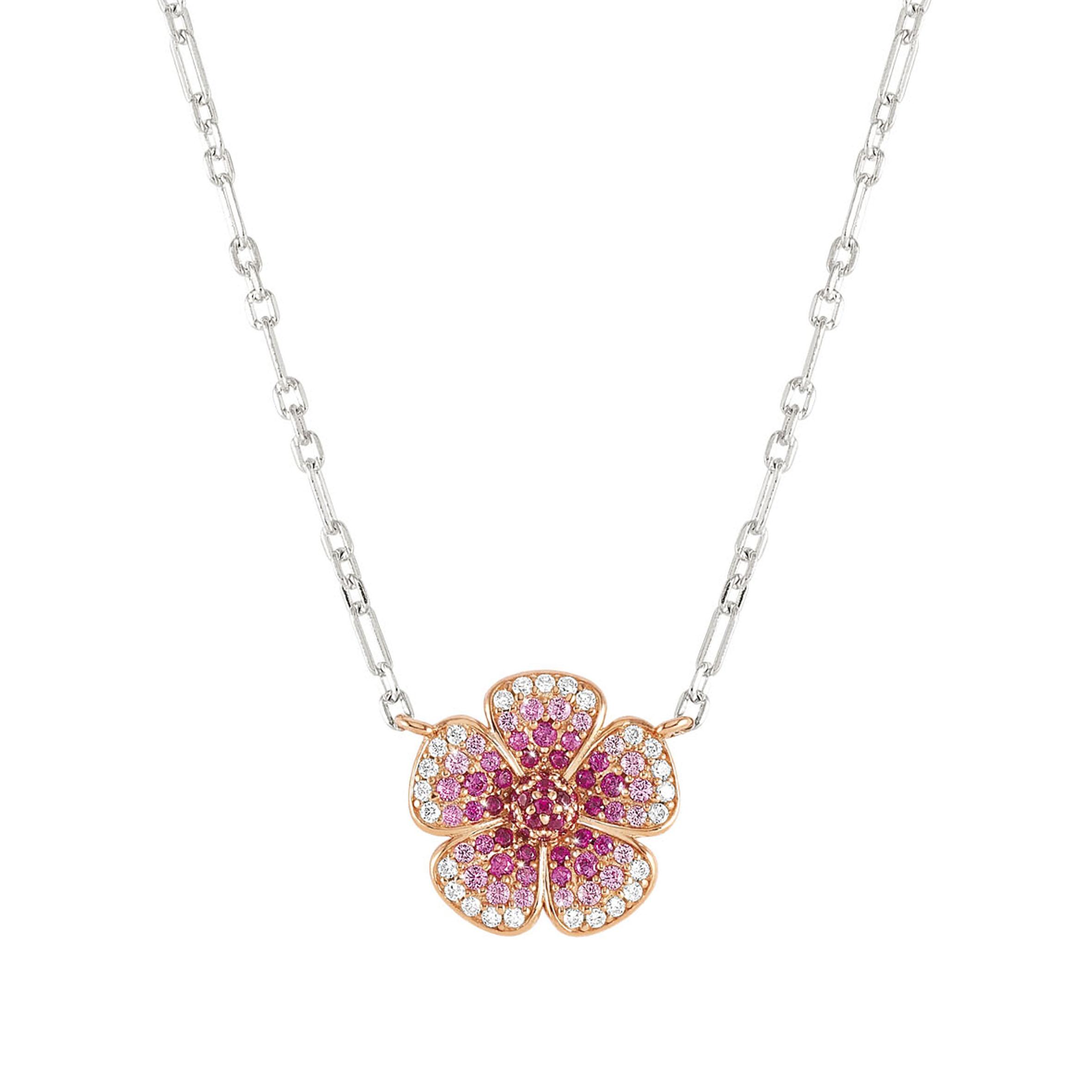 CRYSALIS necklace in 925 sterling silver BI-TONE fin  and cz (010_Flower)