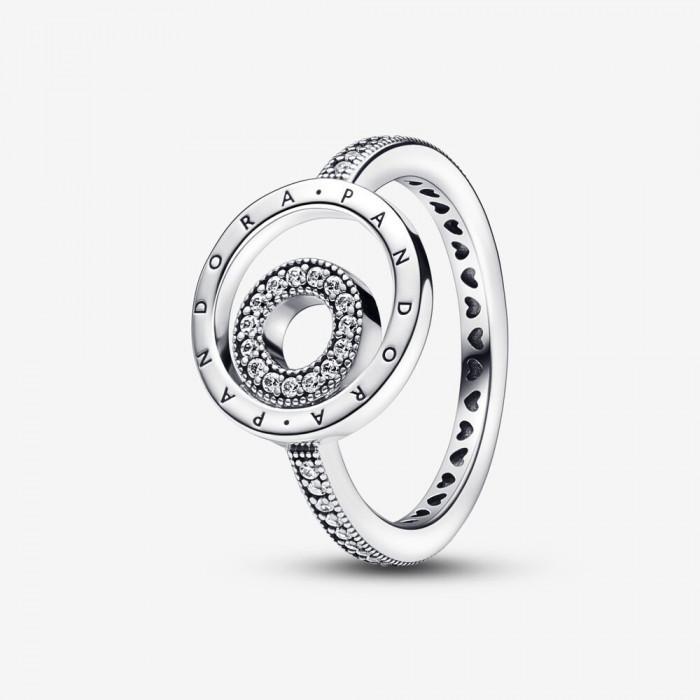Серебряное кольцо PANDORA с логотипом и прозрачным кубическим цирконием