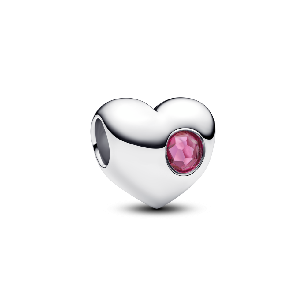 Engravable heart sterling silver charm with phlox pink crystal