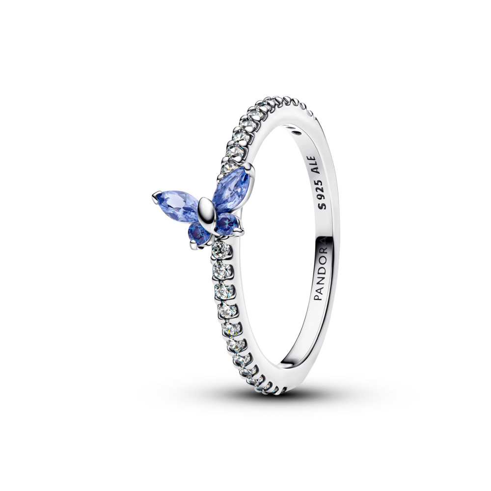 Butterfly sterling silver ring with cornflower blue crystal and clear cubic zirconia Butterfly sterling silver ring with cornflower blue crystal and clear cubic zirconia