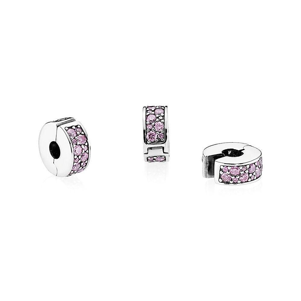 Silver clip with pink cubic zirconia and silicone grip