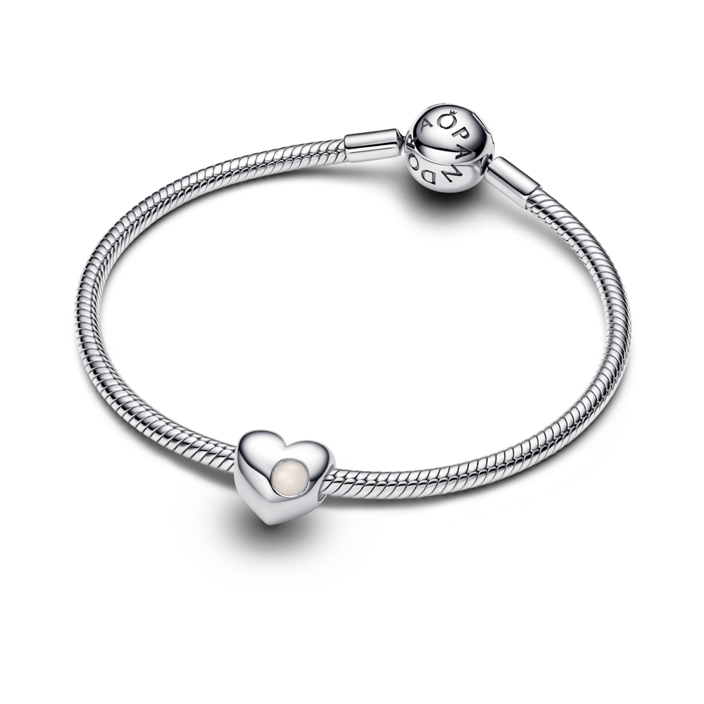 Engravable heart sterling silver charm with bioresin man-made mother of pearl