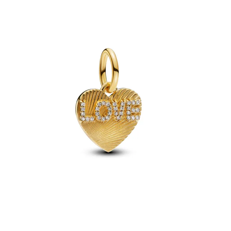 Engravable love heart 14k gold-plated dangle with clear cubic zirconia