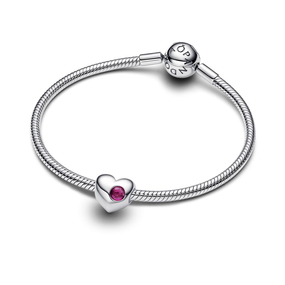 Engravable heart sterling silver charm with true red crystal