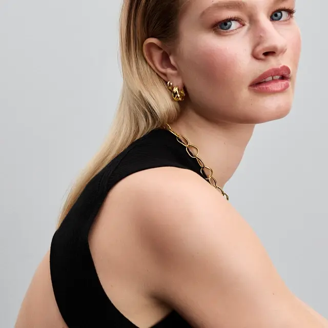 Organically shaped link 14k gold-plated necklace