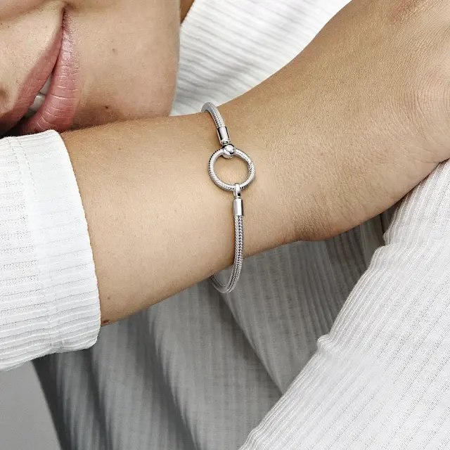 Серебряный браслет змейка и застежка PANDORA O
