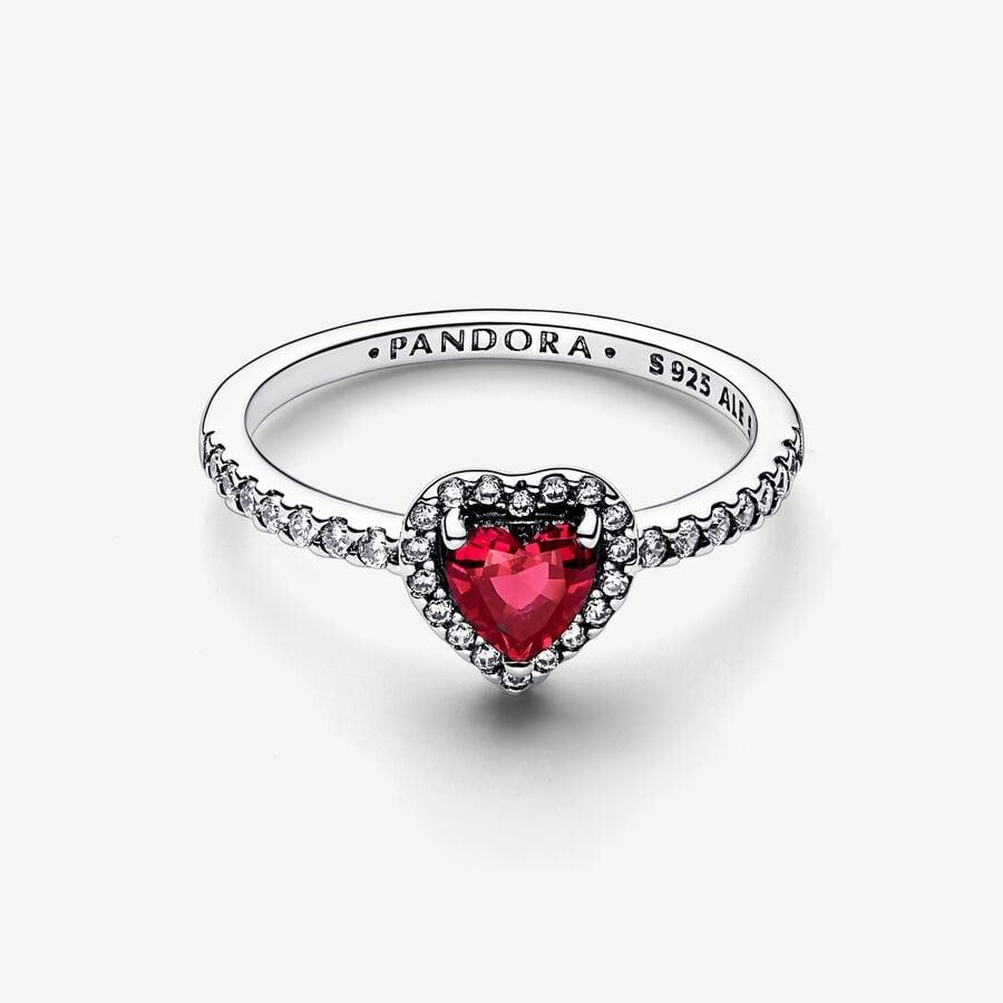 Серебряное кольцо Heart c красным кристаллом и прозрачным фианитом
