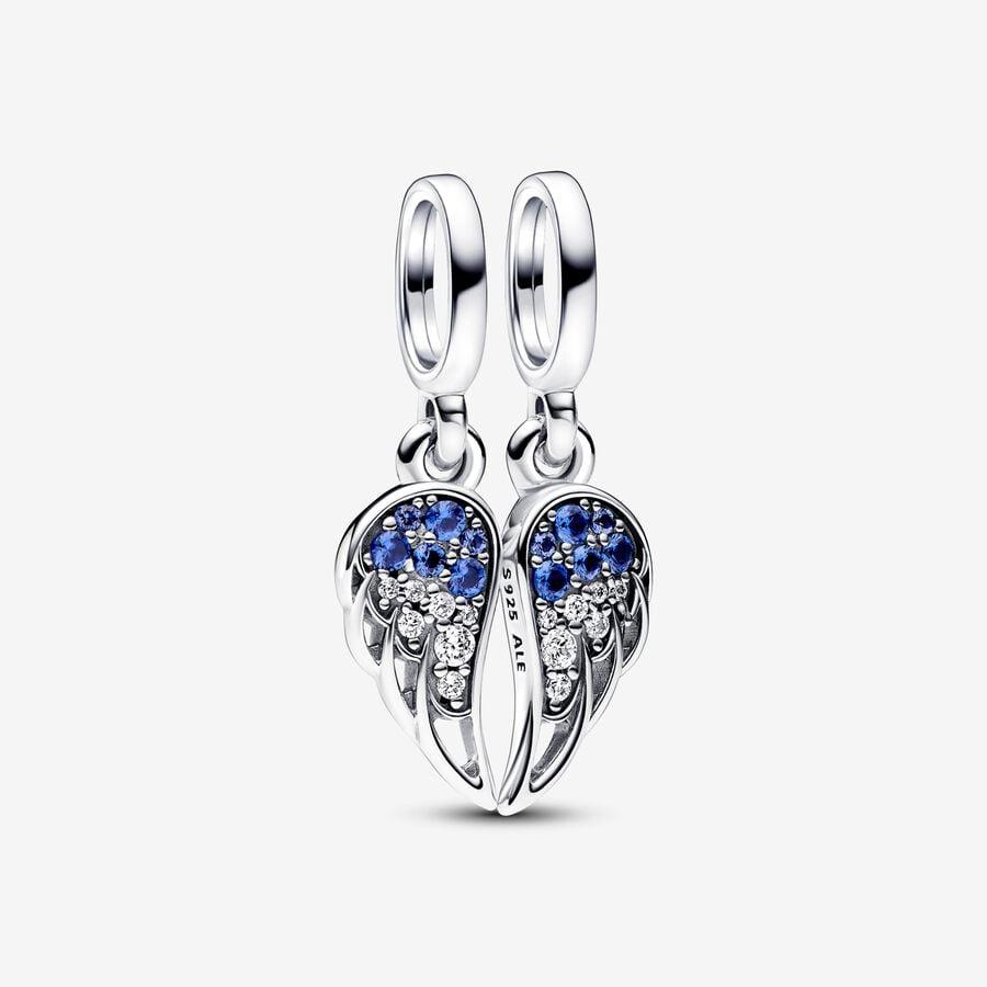 Angel wings sterling silver splittable dangle with stellar blue, skylight blue crystal and clear cubic zirconia