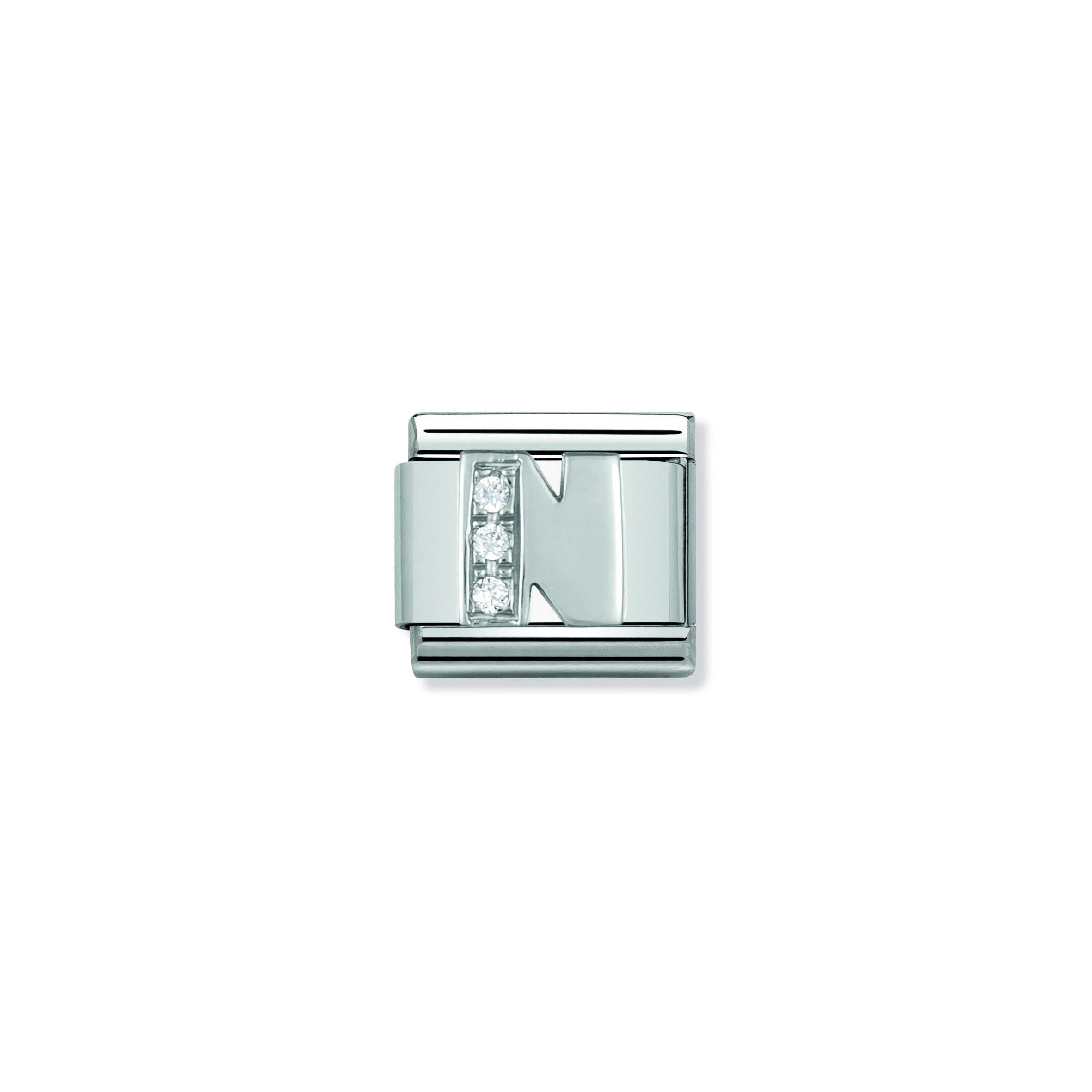 Composable Classic ALPHABETH stainless steel  Cub  zirc and 925 sterling silver (14_N)