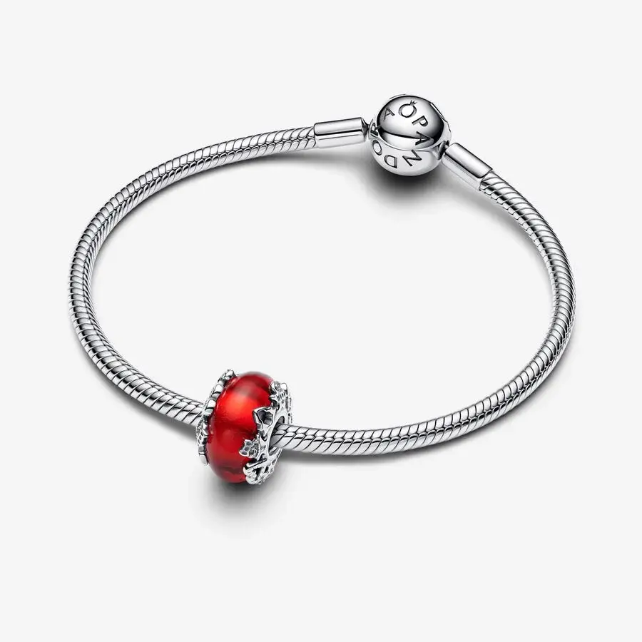 Christmas motives sterling silver charm with red Murano glass and golden foil