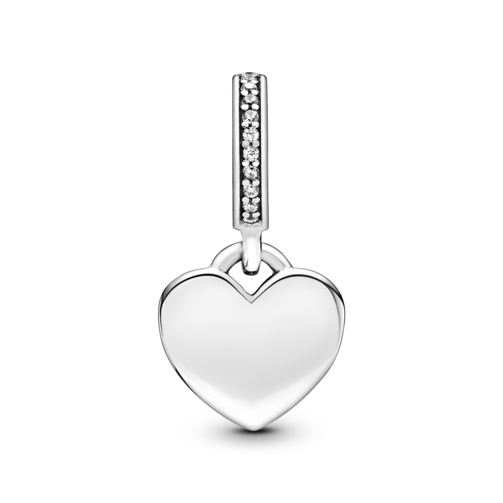 Engravable heart sterling silver dangle with clear cubic zirconia