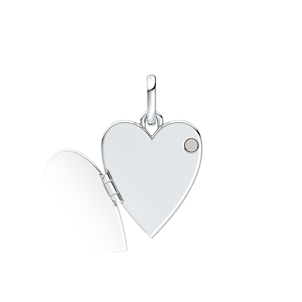 Engravable openable heart sterling silver pendant with magnet and silvery enamel