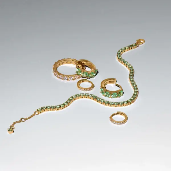 14k gold-plated bracelet with mint green crystal