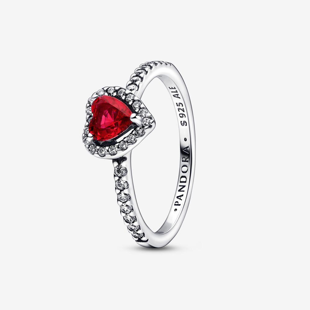 Серебряное кольцо Heart c красным кристаллом и прозрачным фианитом